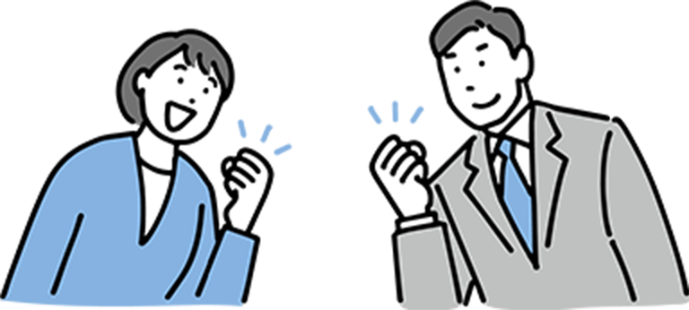 ガッツポーズする会社員の男性と女性